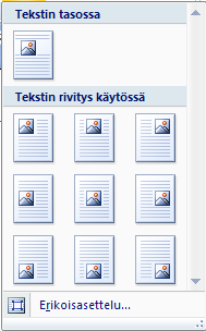 10. Oletuksena kuva tulee tekstin rivitysasetuksin Tekstin tasossa (In Line with Tekst). Tällöin et saa vedettyä kuvaa sivun alueelle, jossa ei ole tekstiä.