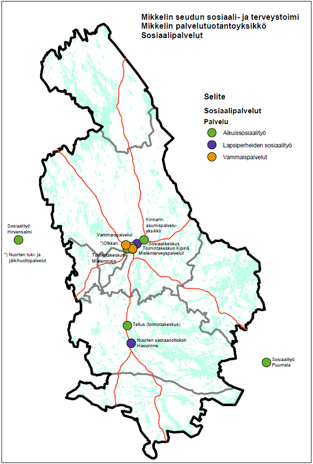 24 3. Nykyinen palveluverkko ja väestörakenne Palveluverkko - Sosiaalipalvelut Bruttokulut, n. Aikuissosiaalityö (ilman hallinto- ja tukipalveluja ja toimeentulotukea) Mikkeli 1,2 milj.