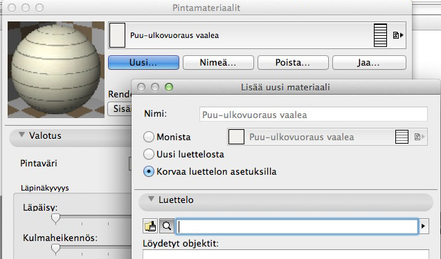 erilaisiin tilanteisiin. Jos käytössä on yrityksen oma aloituspohja (ei ArchiCAD 18 Aloitus.tpl), valmiiksi säädetyt esimerkit eivät ole suoraan saatavilla.