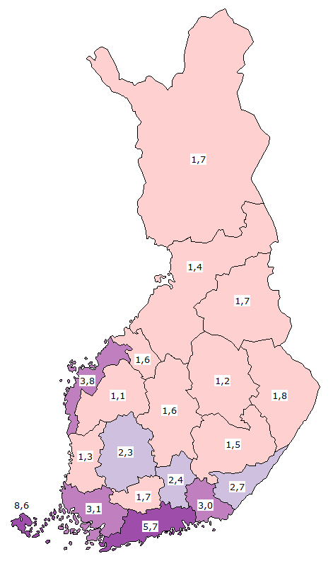 Share of foreign nationalities among the population in the provinces (%) 2010 % province population 4 - (2) 3-3,99 (3) 2-2,99 (3) 0-1,99 (11) Foreign citizens make up 3,1 % of total population