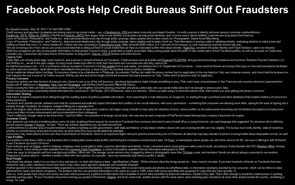 Tiedon murros - uusi paljas maailma Facebook Posts Help Credit Bureaus Sniff Out