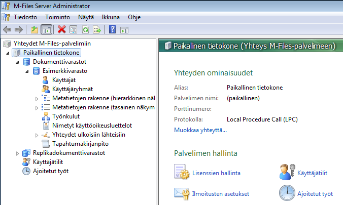 Järjestelmän hallinta Dokumenttivaraston rakennetta helppo ylläpitää ja muokata käyttäjien ja käyttäjäoikeuksien hallinta