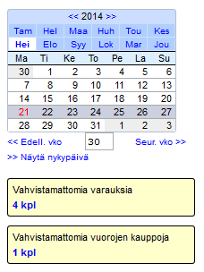 VARAUSTEN TILAKOODIT Varaukset voivat olla seuraavissa tiloissa: Varauskysely (vahvistamaton varaus) Hyväksytty varaus (vahvistettu varaus) Myyntiin vapautettu varaus Tilakoodien näkyminen