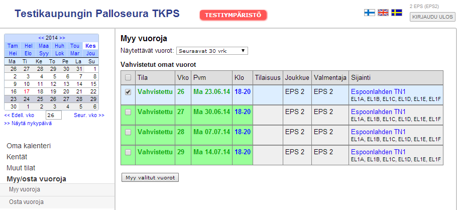 3.2 MYYNTI VALIKOSTA Vastuuhenkilö valitsee pääsivun vasemmasta laidasta Myy/osta vuoroja