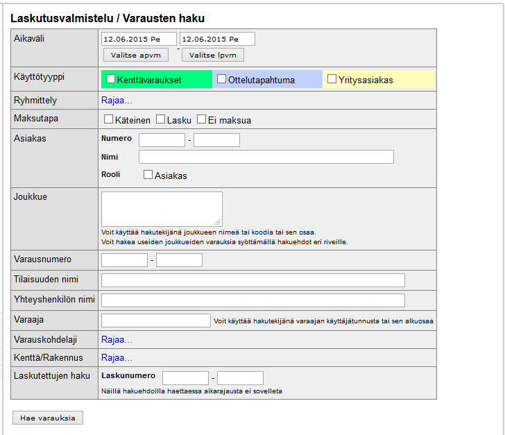 Laskutettavan aineiston haku Laskutusvalmistelussa voit rajata hakua monipuolisesti mm.