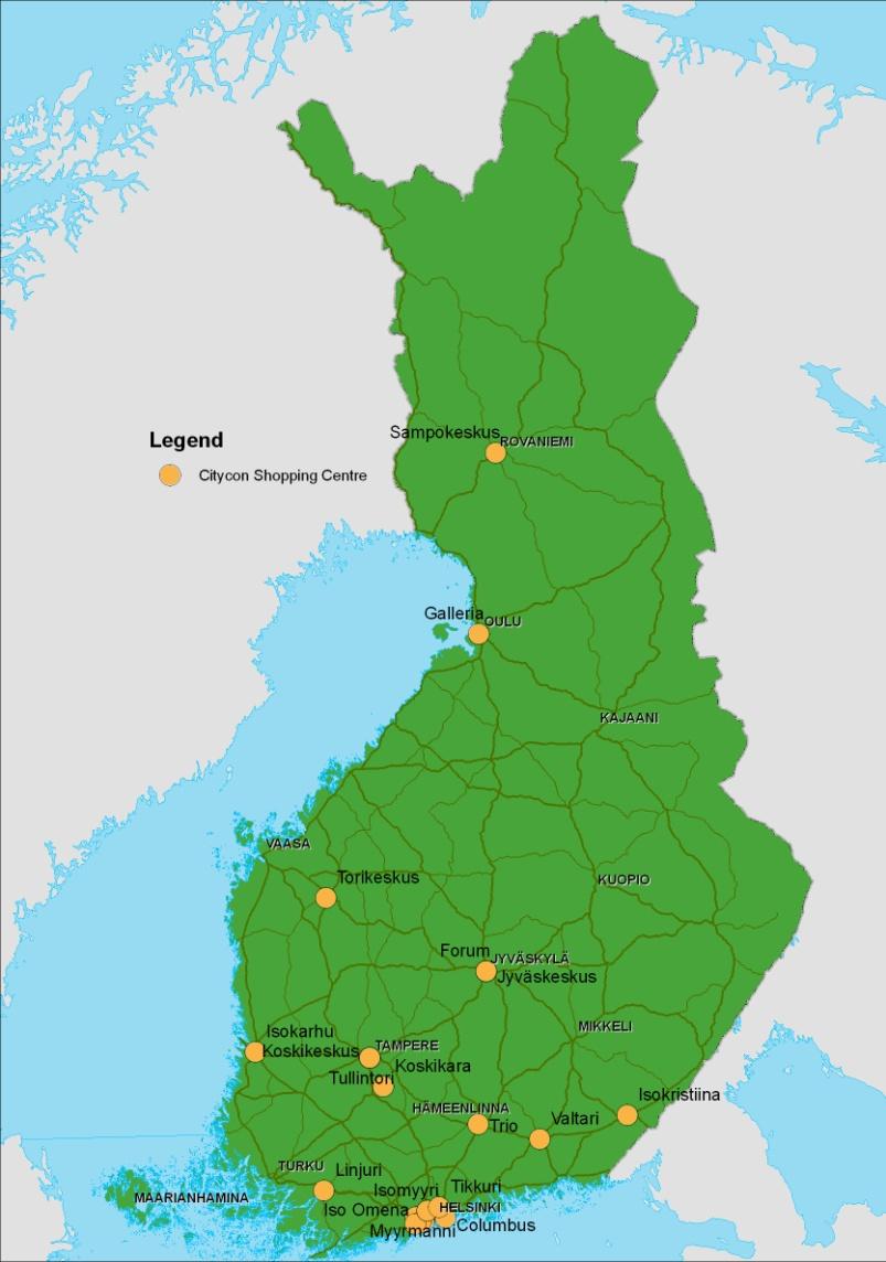 Avainluvut Suomi Suomi Q1 2008 Q1 2007 Q4 2007 2007 Liikevaihto, Me 31,4 23,9 30,2 104,3 Kiinteistökannan markkina-arvon muutos, Me -1,8 14,0-2,1 148,5 Liikevoitto, Me 19,3 30,2 17,5 218,7