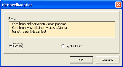 4.2.1 Ostetun yhtiön korollisen nettovelan erittely Ostetun yhtiön korollisen nettovelan erittely näkyy yrityskauppa/arvonmäärityslaskelman kannattavuusanalyysissä.