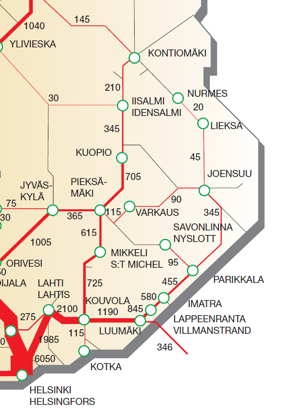 Henkilöliikenne rautateillä 2010 Matkojen määrä (1000 matkaa) Tavaraliikenne