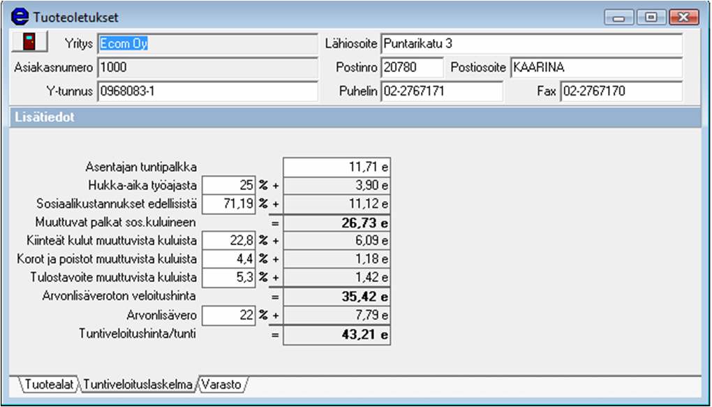 1.2 Tuoteoletukset Tuoteoletusten ensimmäisenä välilehtenä näkyvät ohjelmassa olevat tuotealat. Tuotteet on jaettu omiin tuotealoihin, jolloin niiden selaaminen ja etsintä helpottuvat.