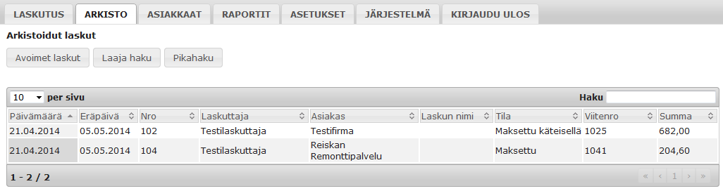 16 Kuvio 2. MLInvoicen aloitussivu Laskut voidaan arkistoida avaamalla lasku ja valitsemalla Arkistoitu-valintaruutu. Tämän jälkeen laskut näkyvät Arkisto-välilehdellä.