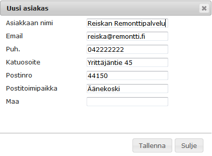 18 Uuden asiakkaan voi luoda myös uutta laskua kirjoitettaessa Asiakas-valinnan vieressä olevalla Uusi...-painikkeella.