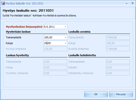 CSI Professional 2.0 Käyttöohje 118 (/129) 7.6 Hyvityslaskut Hyvityslasku tehdään, kun laskutus on ollut aiheetonta.