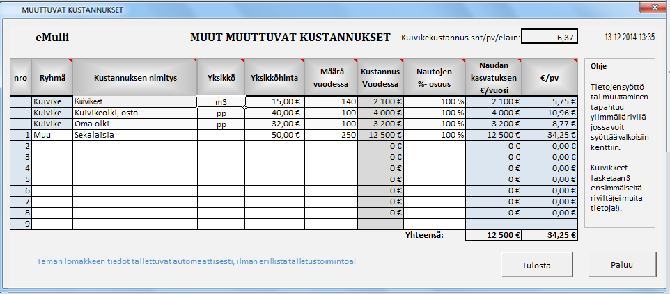 7 3.3. Työkustannukset Työkustannuksissa määritettän niin oman työn hinta/tuottovaatimus kuin vieraan työn hinta (Kuva6) Kuva 6.