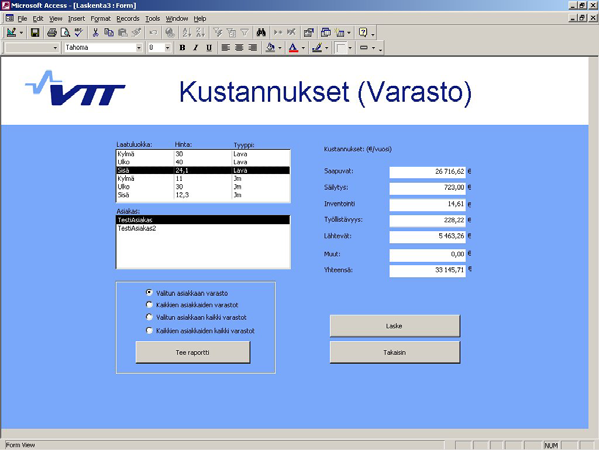 Raportit: Asiakkaan kokonaiskustannukset: Sisältää asiakkaan kaikki kustannukset vuodessa.