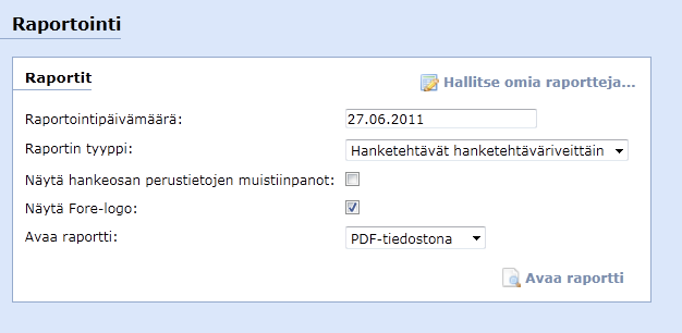 19 Liite 3 Hola-raportointi Hola raporteissa voidaan valita useita raportointimahdollisuuksia. Tässä kaksi esimerkkiä tyypillisistä käytettävistä raporteista: 1.