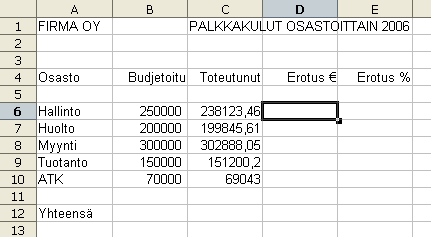 Matti Jaakkola 05.03.2007 Sivu 15 (33) Harjoitus 7, lukujen muotoilu, merkkimuotoilu, värit ja reunaviivat, esikatselu ja tulostaminen Tässä harjoituksessa tehdään myös mm.