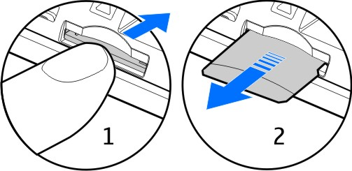 Käytön aloitus 11 Poista muistikortti 1 Työnnä korttia sisään, kunnes kuuluu napsahdus. 2 Vedä kortti ulos. Lataaminen Tietoja akusta Laitteessa on irrotettava, uudelleenladattavasta akku.