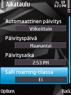 K A S P E R S K Y M O B I L E S E C U R I T Y 9. 0 S Y M B I A N O S : LLE 3. Valitse Salli roaming-tilassa asetukselle arvo Ei (ks. alla oleva kuva).