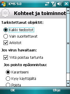 K Ä Y T T Ä J Ä N O P A S 6. Tallenna muutokset painamalla OK. TARKISTETTAVIEN KOHDETYYPPIEN VALINTA Voit määrittää, millaiset kohteet tarkistetaan haitallisen koodin varalta.