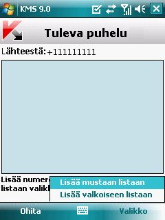 K Ä Y T T Ä J Ä N O P A S Voit valita jonkin seuraavista toimenpiteistä tehtäväksi tekstiviestille: Estä tekstiviesti ja lisää lähettäjän puhelinnumero Mustalle listalle valitsemalla Valikko Lisää