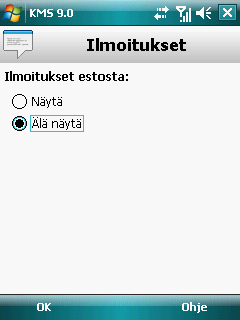 K Ä Y T T Ä J Ä N O P A S Näyttöön avautuu Ilmoitukset-ruutu (ks. alla oleva kuva). Kuva 118: Estoilmoitusten toimituksen määritykset 3.