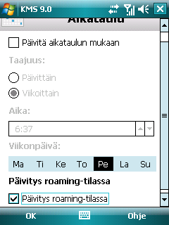 K Ä Y T T Ä J Ä N O P A S 4. Valitse Päivitys roaming-tilassa ruutu Päivitys roaming-tilassa. Kuva 126: Päivitysten määrittäminen verkkovierailun aikana 5. Tallenna muutokset painamalla OK.