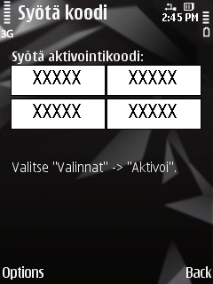 K A S P E R S K Y M O B I L E S E C U R I T Y 9. 0 S Y M B I A N O S : LLE KÄYTTÖOIKEUDEN UUSIMINEN AKTIVOINTIKOODILLA Uusi käyttöoikeus aktivointikoodilla seuraavasti: 1.