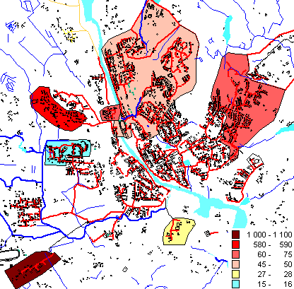 30 Kuviossa 18 on kevään 2010 mukaiset vuotavuudet Jämsän alueella niille pumppaamoalueille laskettuna joilta oli saatavilla pumppaustietoa. KUVIO 18.