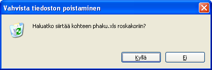 6.9 20 Tiedostojen poistaminen resurssienhallinnassa 1. Valitse poistettava/t tiedosto/t tai kansio/t - 2. Paina Delete -näppäintä tai valitse tehtäväkeskeisessä näkymässä Poista tämä tiedosto 3.