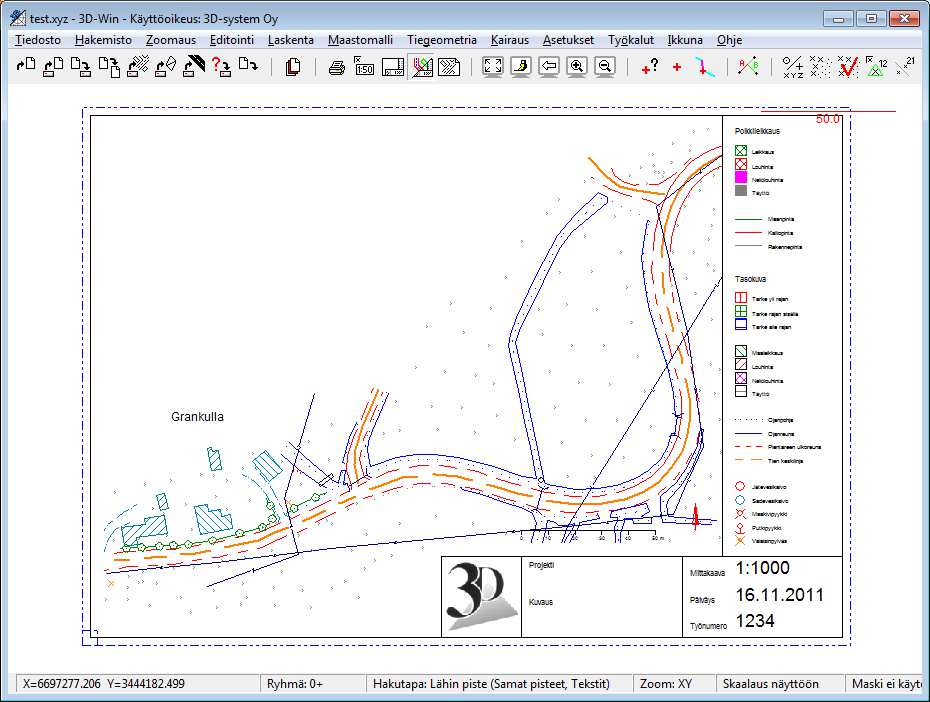 Paina Mallitiedoston hakupainiketta [...] ja hae tiedosto 3d_test.tit (hakemistosta [user]\3d-win).