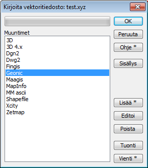8 Formaatit 3D-Win -ohjelmisto tukee kymmeniä eri formaatteja, joita maanmittausalalla esiintyy.