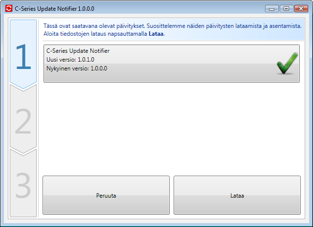 C-Series Welcome Centerissä, Update Notifier etsii aktiivisesti ohjelmistopäivityksiä Tobiin sivustoilta.