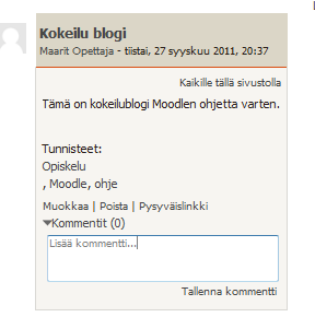 14 3.-4.. 4. Kun haluaa poistaa, valitse Poista. 5. Kun napsauttaa Pysyväislinkkiä, selaimen osoite kentässä näet blogin osoitteen.