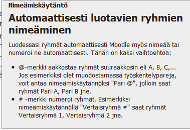 49 3.3 Ryhmien luominen automaattisesti Ryhmät voidaan myös luoda automaattisesti seuraavasti: 1. Valitse asetukset lohkosta Käyttäjät. 2. Valitse Ryhmät. 3. Napsauta Luo ryhmät automaattisesti.