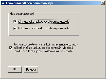 Laskutusosoitteen ja toimitusosoitteen välinen yhteys Jos Sinulla on paljon toimitusosoitteita, jotka tulet vahingossa syöttäneeksi laskutusosoitteeksi, saat nyt syöttämäsi laskutusosoitteen