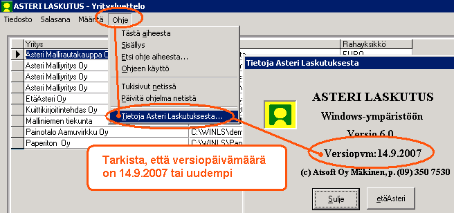 PÄIVITYKSEN ASENTAMINEN Laita cd asemaan. Jos alkutaulu ei käynnisty, suorita cd-levyltä d:\asenna.exe. Jos olet asentanut ohjelman muualle kuin C:\WINLS kansioon, muuta Unzip to Folder kohtaan ao.