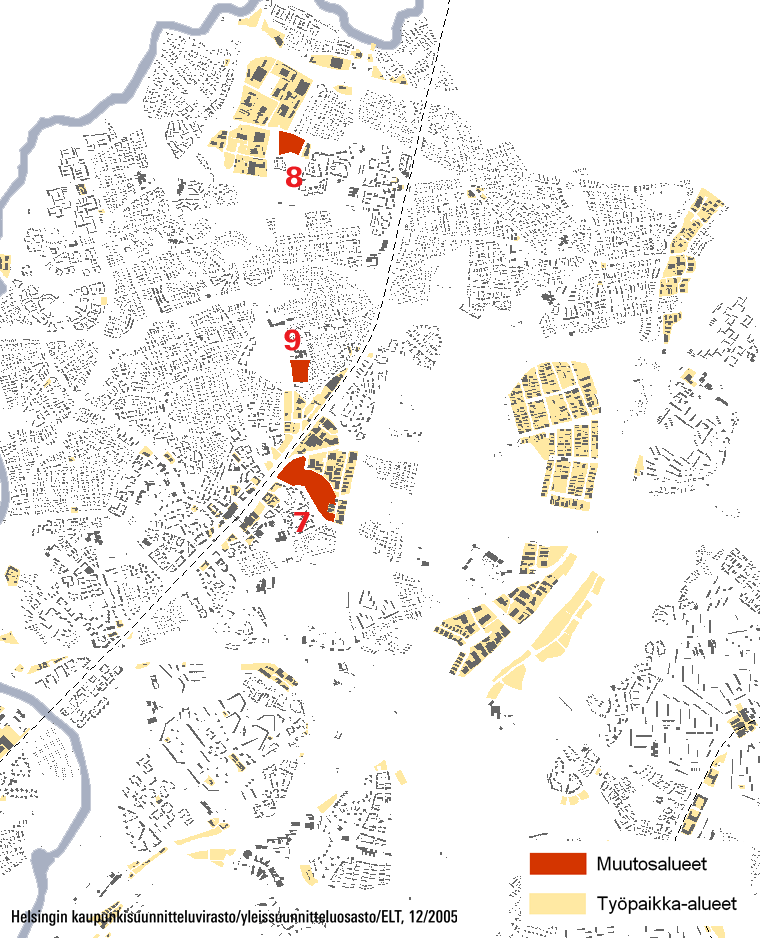 haettu muutettavaksi asumiseen, muutos edellyttää viereisten teollisuustonttien muuttamista joko ympäristöhäiriötä aiheuttamattoman teollisuuden käyttöön tai toimitilakortteleiksi.
