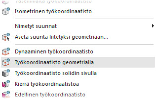 44 MASTERCAM X8/ Aiemmin luotujen ratojen päivitys Harjoitus 3: Uusien työkoordinaatistojen luominen Tässä harjoituksessa luodaan kaksi uutta työkoordinaatiston suuntaa, jotka vastaavat työstettävää