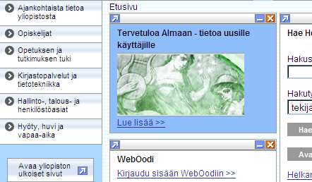 6 Käytettävyystestin löydökset * * 1. Käyttäjä klikkaa hiirellä Opiskelijat -linkkiä. 2. Valikkoon ilmestyvät alatasot. Sivun sisältö ei muutu. Käyttäjä klikkaa linkkiä Opiskelu ja opetus. 3.