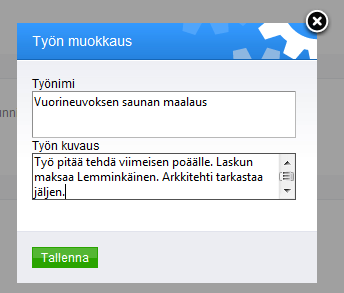 Päiväkirjan täyttö 2/6 Työmaan tilanne Työmaapäiväkirjan käyttöohje 6 Voit syöttää kyseisen päivän työt Aloitetut työt, Käynnissä olevat työt, Valmistuneet työt, Keskeytyneet
