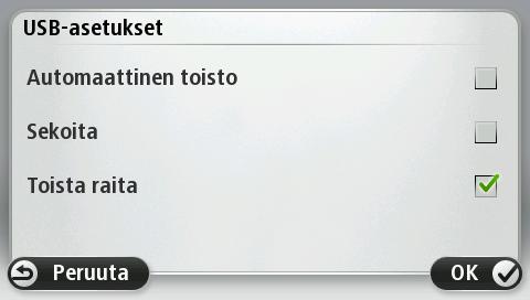 Valitsemalla USB-asetukset voit avata USB-asetusvalikon.