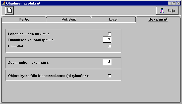 YLLÄPITO: Asetukset - Sekalaiset Tunnuksen tarkistus ja