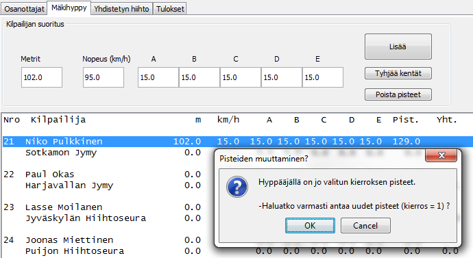 Kuva : Tulkset vidaan syöttää urheilijalle kun urheilija n valittu listasta. 9.