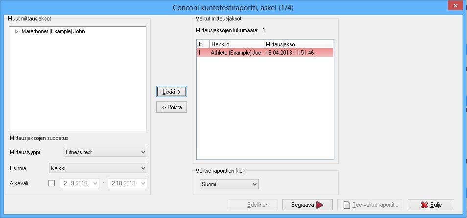 KUNTOTESTIRAPORTIT Tässä osiossa neuvotaan miten luot kuntotestiraportteja eri kielillä ja kuntotestiprotokollilla, sekä mitä kuntotestiraporttien luomisessa on otettava huomioon.