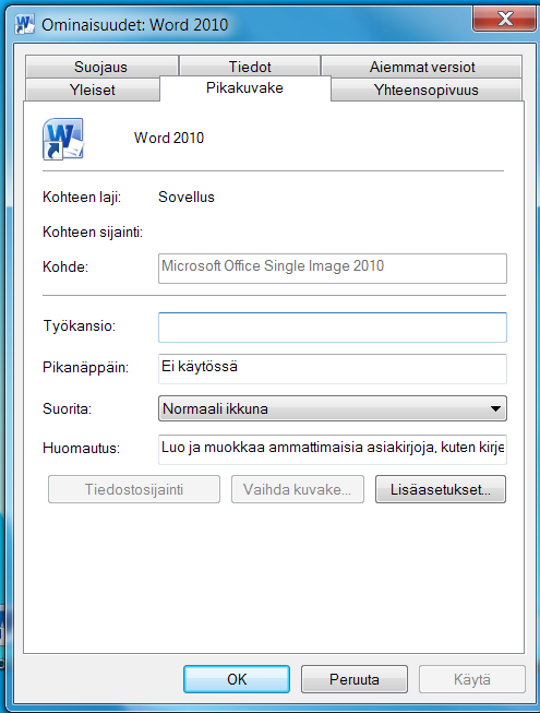 Omat kuvakkeet Haluttaessa kaikkien ilmoitusalueen kuvakkeiden olevan aina näkyvissä, valitaan valintaikkunan alin kohta Näytä aina kaikki kuvakkeet (Always show all icons...).