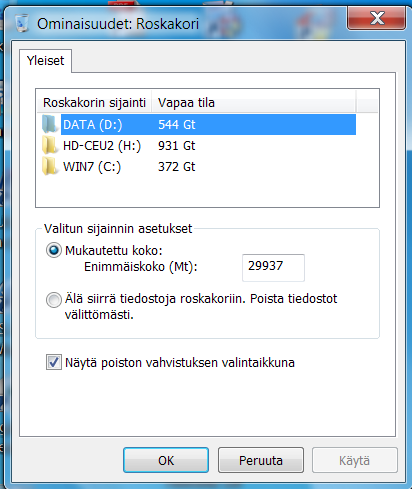 Kaksoisnapsauttamalla Roskakori kuvaketta avautuu näytölle vastaava ikkuna. Kyseessä on samanlainen ikkuna kuin Resurssienhallinta.