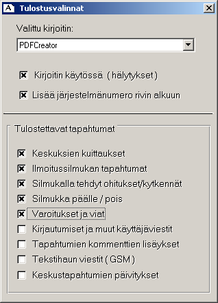 Grafiikan tai kirjoitinasetuksien muuttaminen vaati salasanan (järjestelmätunnus tai PC-koodi jolla oikeus näihin). Grafiikka-painike on tarkoitettu vain version 6.