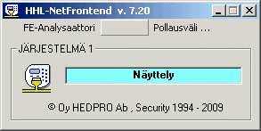 9 Virhetilanteet 9.1 Kiinteä yhteys 9.1.1 Keskus ei vastaa Virhetilanteessa Frontend-ohjelman FE-analysaattorilla voidaan tarkistaa PC:n lähettämää (sininen) ja HHL-keskuksen vastaamaa (punainen) dataa.