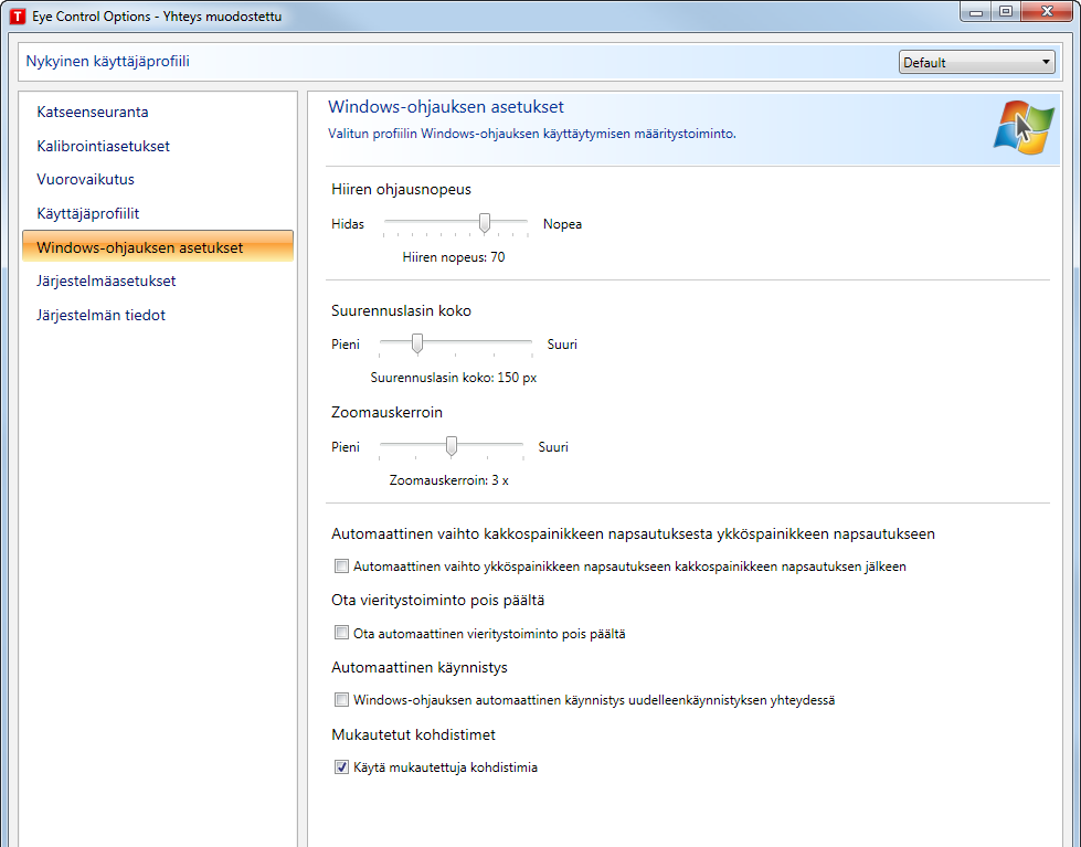 Huomaa, että X saattaa joskus olla vaikeasti nähtävissä Windowsin koko näytön tilassa käytössä olevista väreistä riippuen.