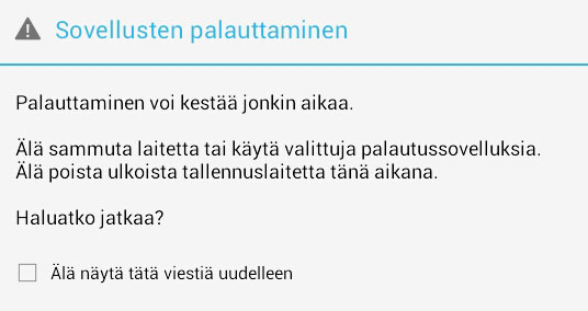 ja tietojen palauttaminen: 1.